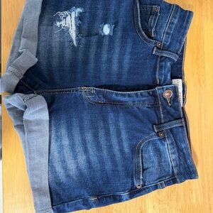 Wax Jean Dark Blue Distressed Women's Denim Shorts